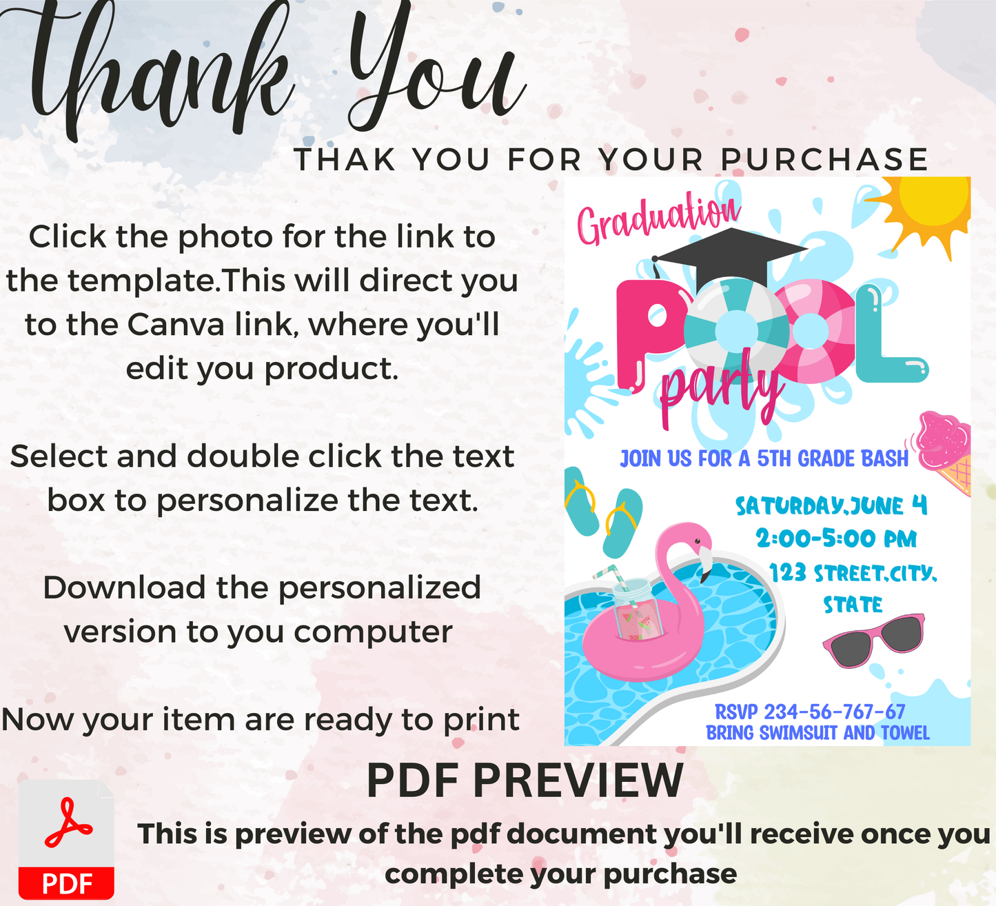 Graduation Pool Party Invitation 🎉💦 | Kindergarten & School Graduation | Summer Swim Party Invite