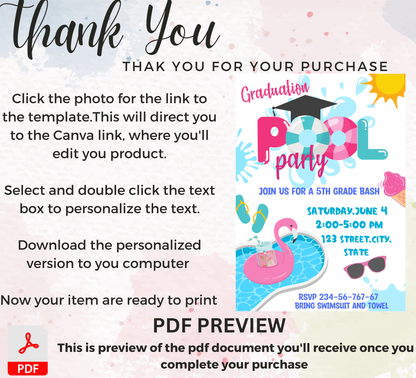 Graduation Pool Party Invitation 🎉💦 | Kindergarten & School Graduation | Summer Swim Party Invite