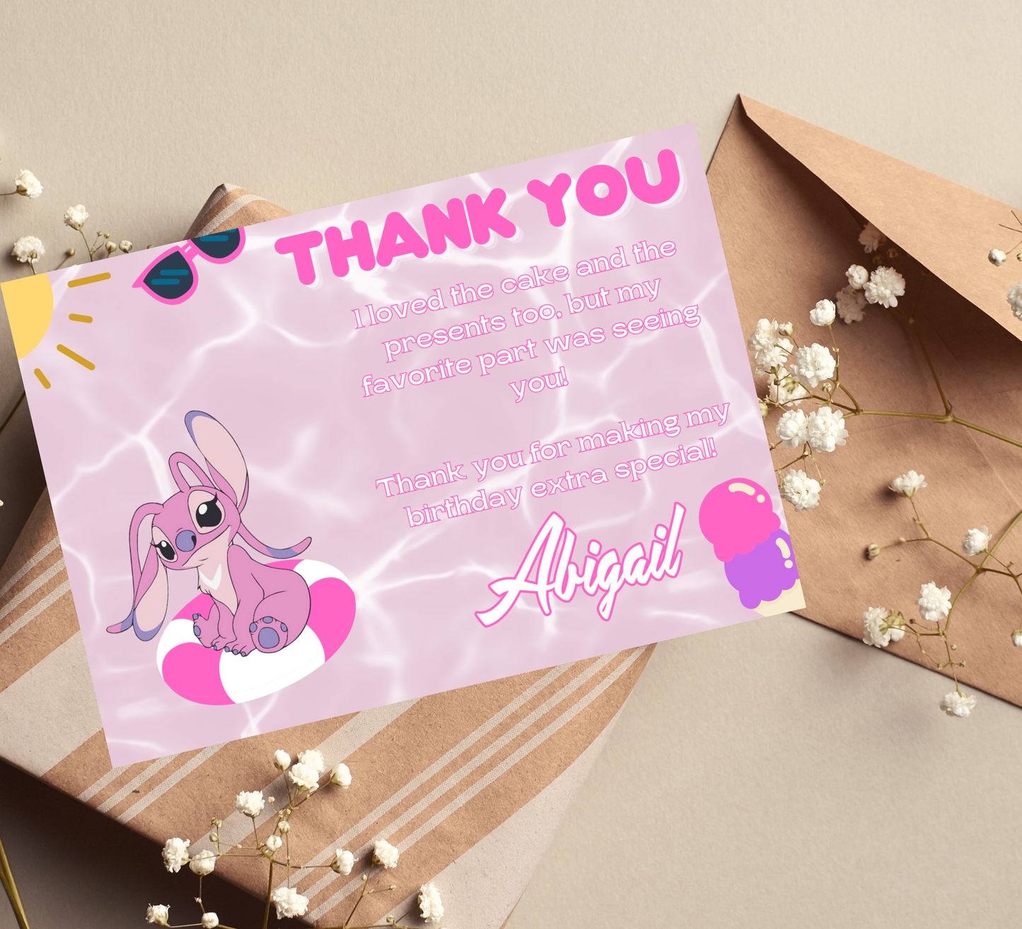 Stitch Angel Pink Pool Birthday Invitation | Cute Summer Party | Editable Digital Invite