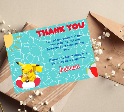 Pikachu Pool Pokémon Birthday Invitation | Summer Swim Party | Editable Canva Template
