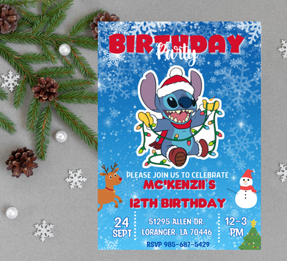 Stitch Christmas Birthday Winter Invitation | Holiday Party Invite | Editable Template