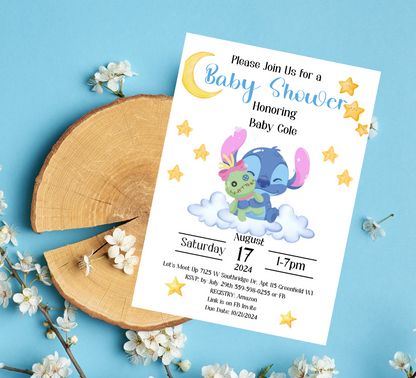 Stitch Baby Shower Invitation | Cute Blue Baby Shower Invite | Editable Canva Template | Printable Baby Shower Card