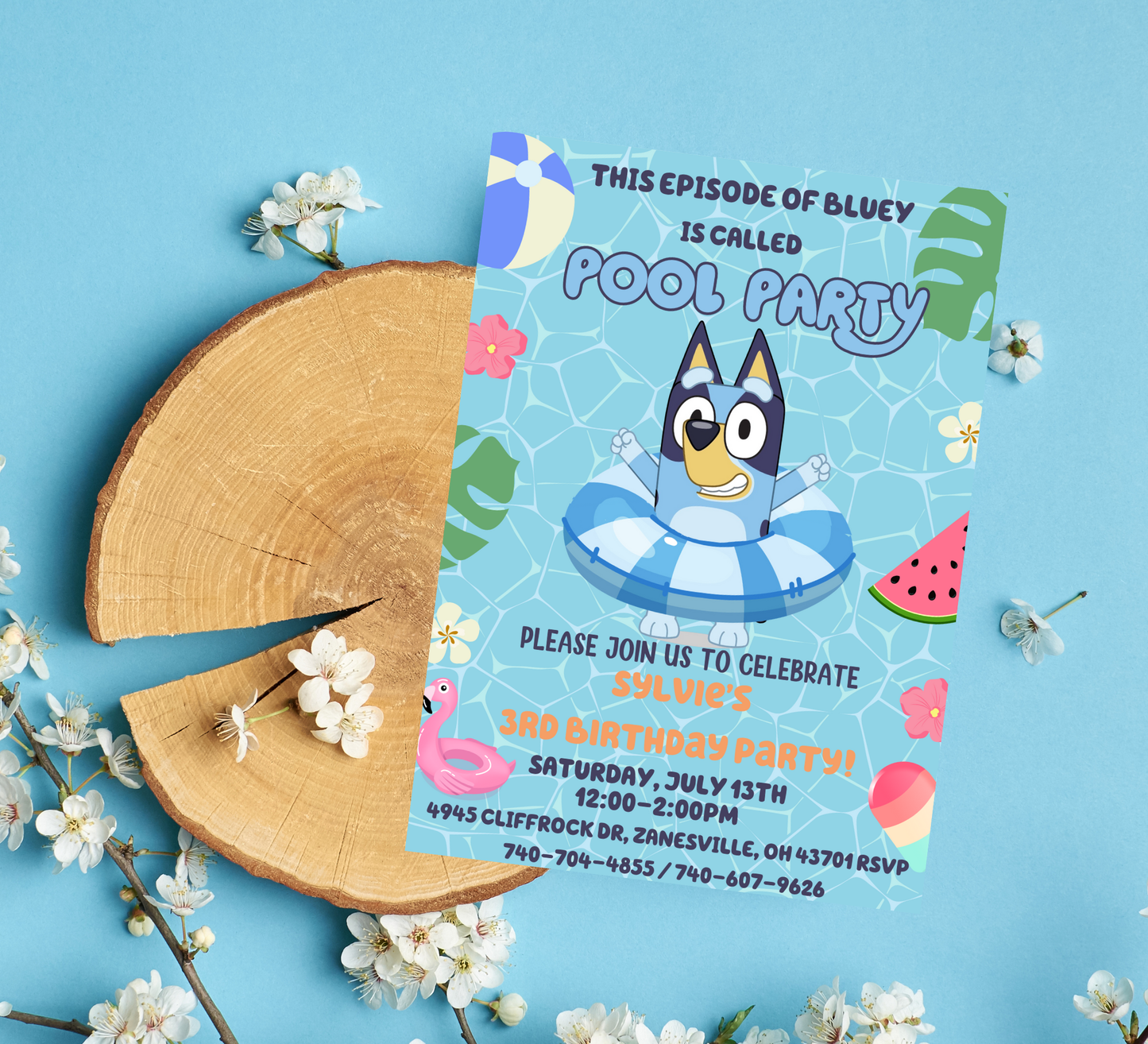 Bluey Pool Birthday Invitation 💦🐶 | Summer Swim Party | Editable Canva Template