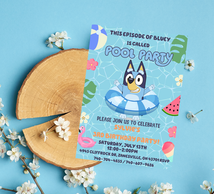 Bluey Pool Birthday Invitation 💦🐶 | Summer Swim Party | Editable Canva Template