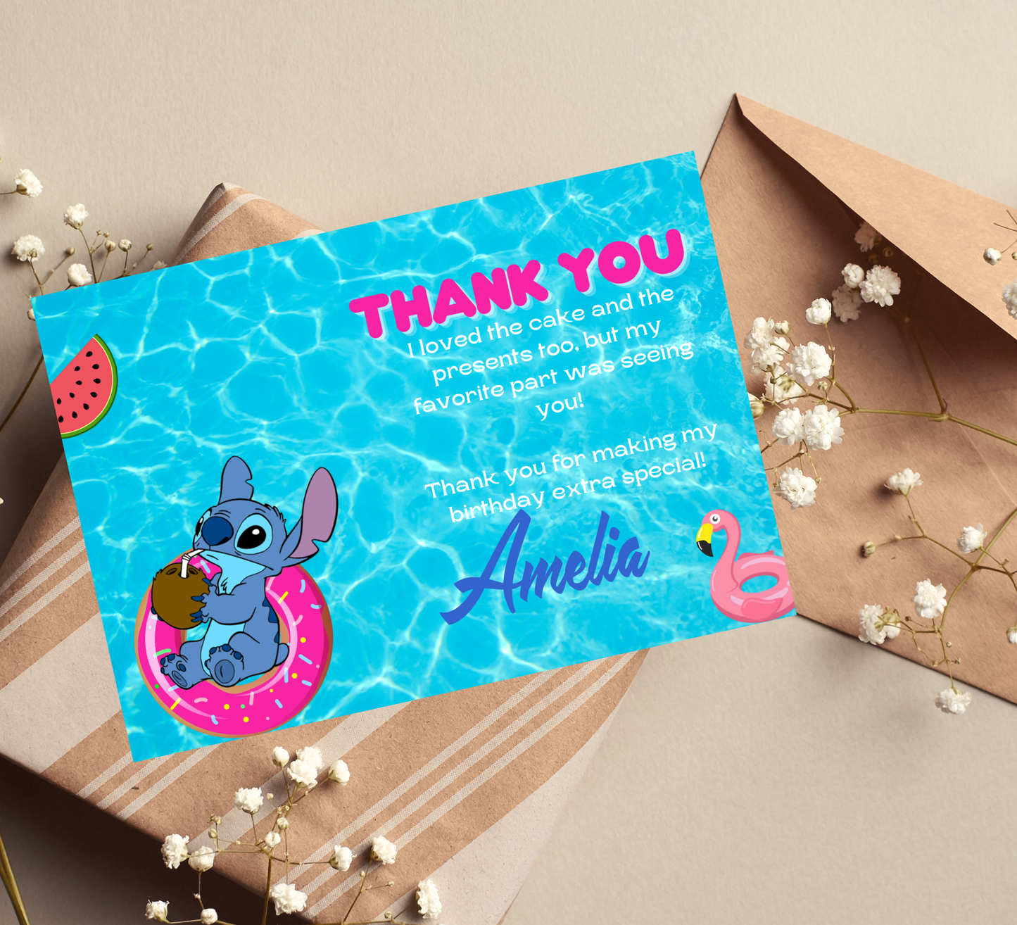 Stitch Waterslide Pool Birthday Invitation | Summer Swim Party | Editable Canva Template