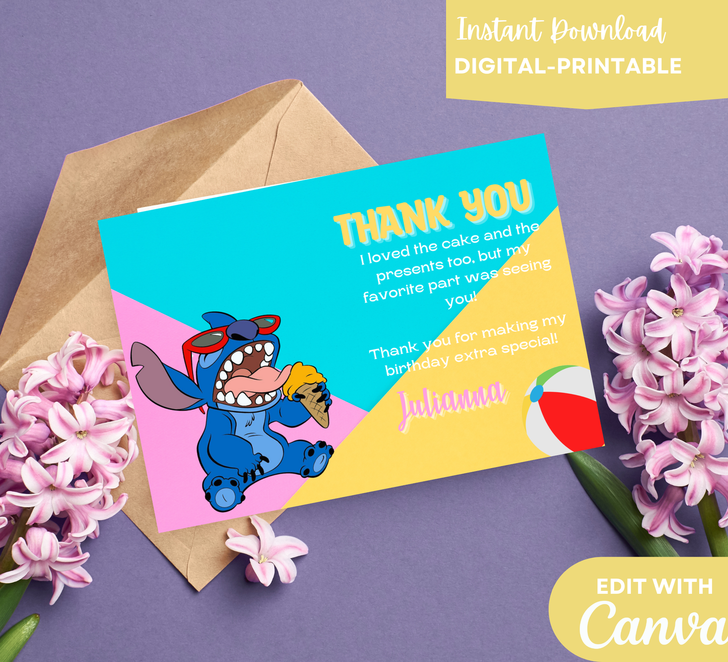 Stitch & Lilo Pool Birthday Invitation | Tropical Summer Party | Editable Digital Invite