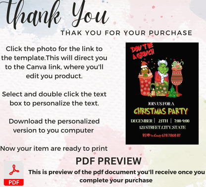 Grinch Christmas Winter Party Invitation | Grinchmas Holiday Invite | Editable Template