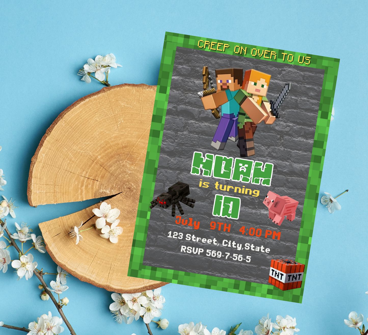 Minecraft Kids Birthday Invitation | Pixel Game Party Invite | Editable Digital Template