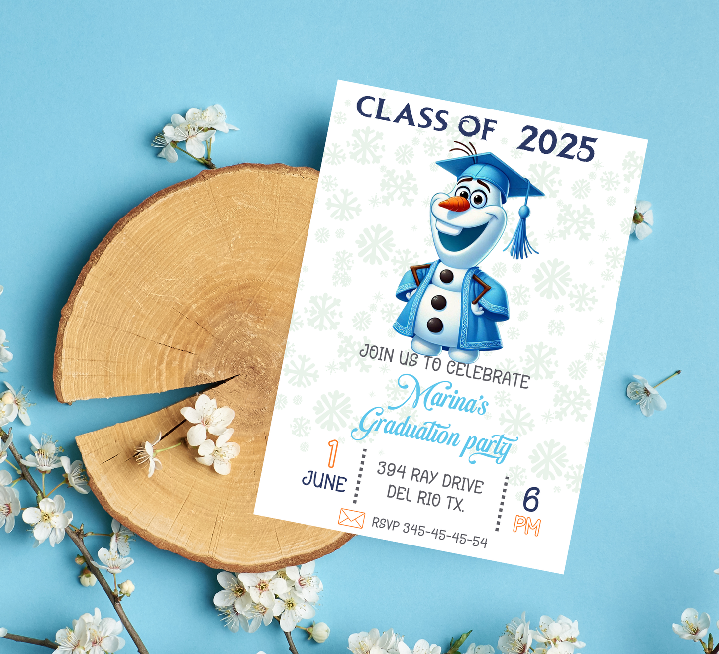 Olaf Frozen Graduation Invitation | Kindergarten & School Moving Up Party | Editable Canva Template | Olaf "Summer" Graduation Announcement | Frozen School Leavers Invite