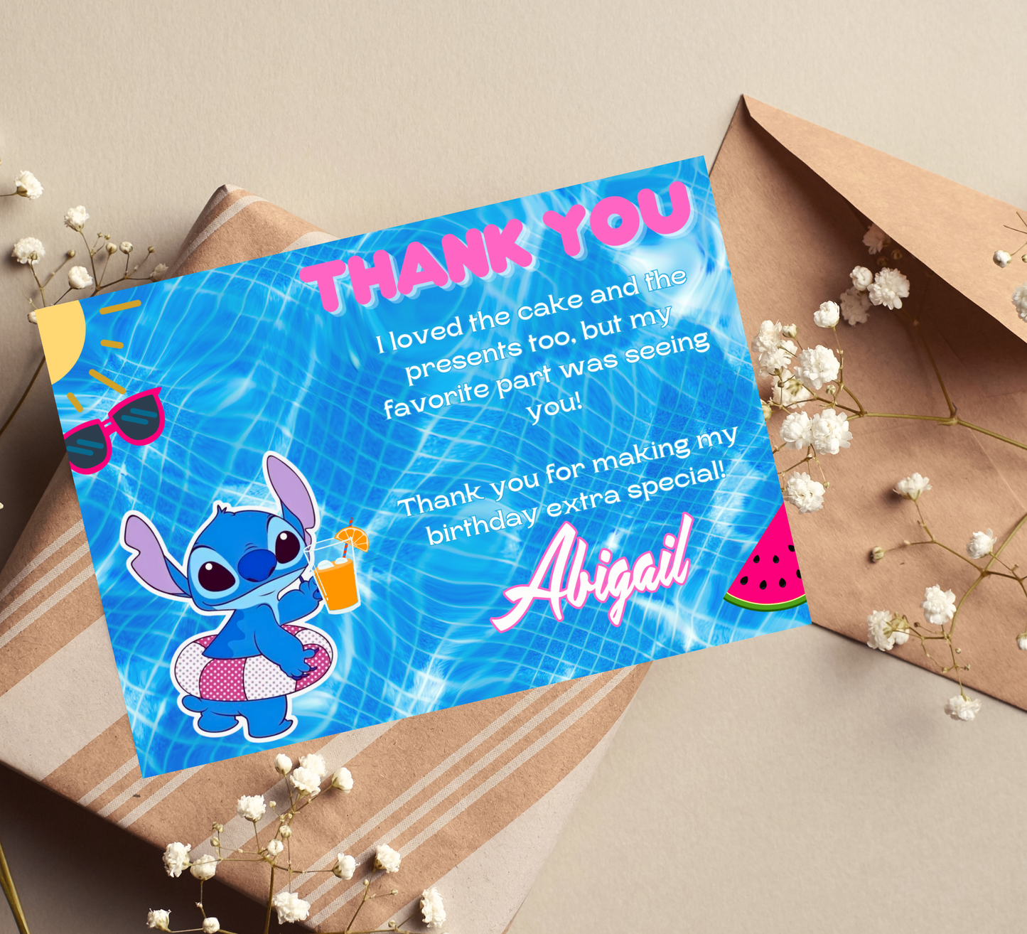 Stitch Pool Blue Birthday Invitation | Tropical Summer Pool Party | Editable Digital Invite
