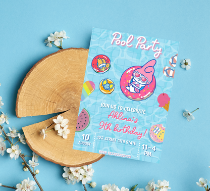 My Melody Pink Pool Birthday Invitation | Kawaii Summer Party Invite | Editable Template | Cute Sanrio Pool Party Birthday