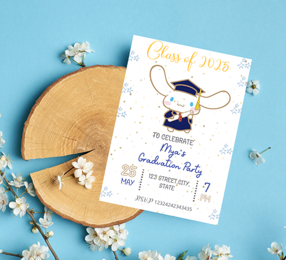 Cinnamoroll Kawaii Graduation Invitation | Kindergarten & School Invite | Editable Canva Template | Cute Aesthetic Class
