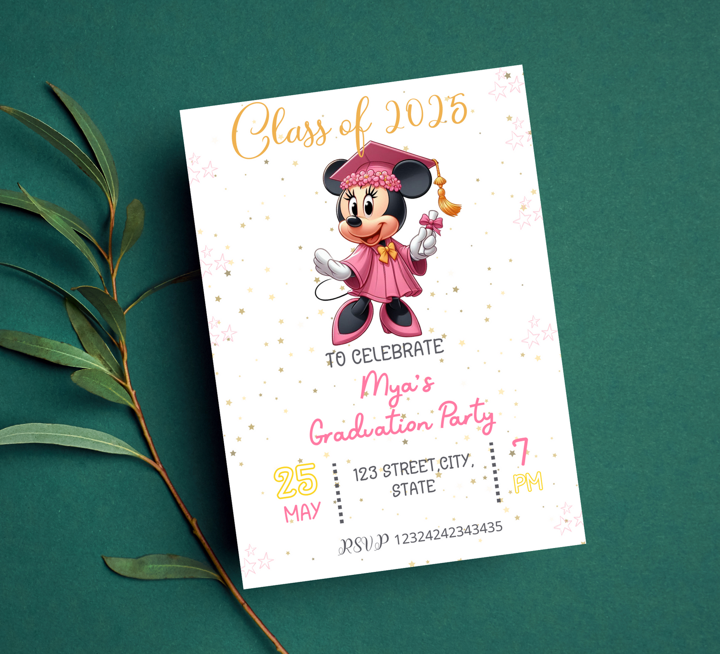 Minnie Mouse Graduation Invitation | Kindergarten & School Graduation Invite | Editable Canva Template | Pink Minnie Party Printable
