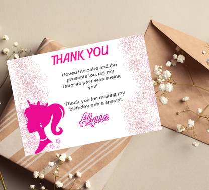 Barbie Pink Glitter Birthday Invitation | Glam Doll Party Invite | Editable Digital Template