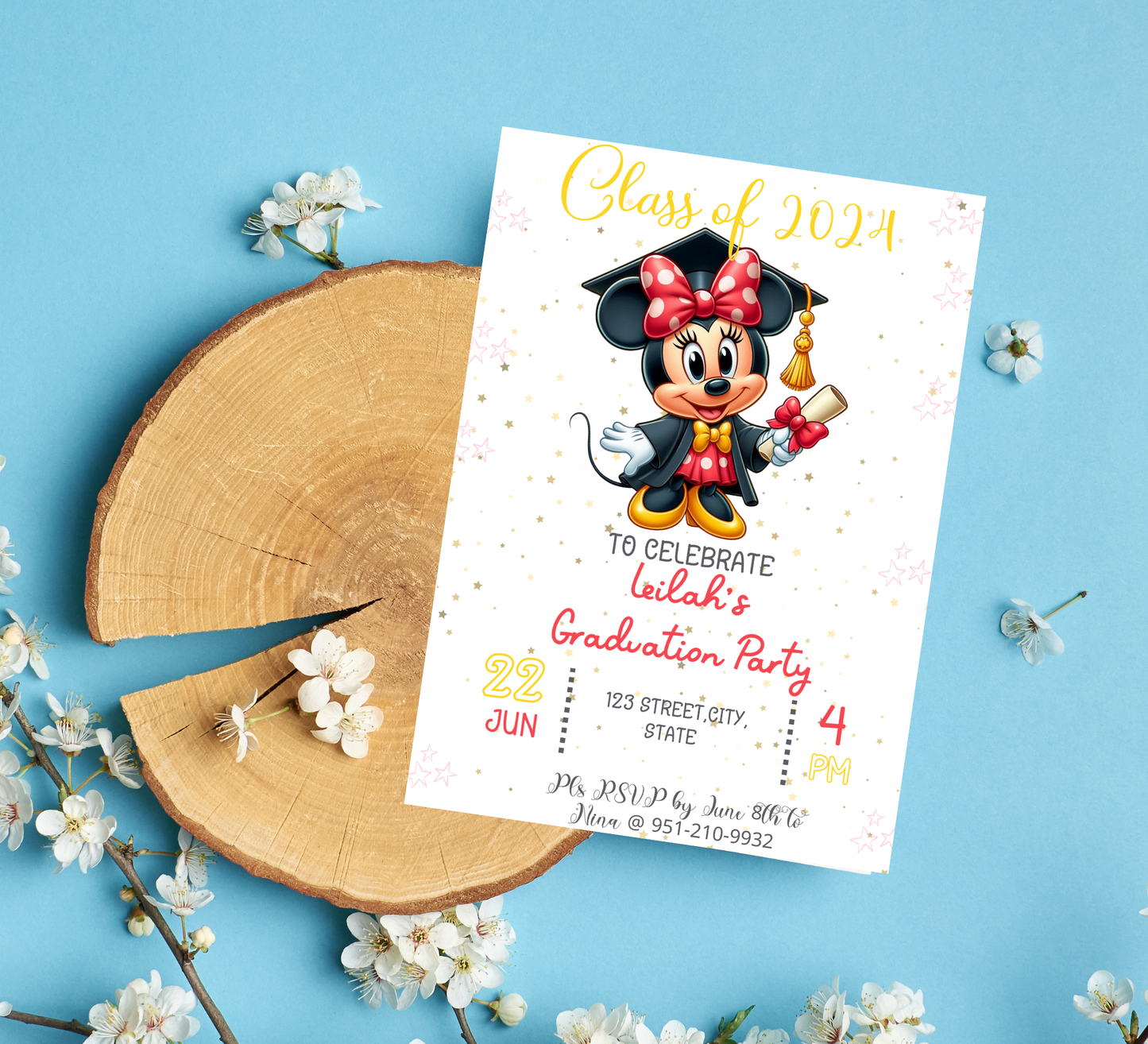 Minnie Mouse Graduation Invitation | Kindergarten & School Invite | Editable Canva Template | Cute Minnie Class of 2026 Graduation Party
