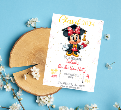 Minnie Mouse Graduation Invitation | Kindergarten & School Invite | Editable Canva Template | Cute Minnie Class of 2026 Graduation Party