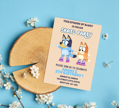 Bluey Roller Skating Birthday Invitation | Skating Rink Party Invite | Editable Canva Template | Fun Bluey Birthday Invitation
