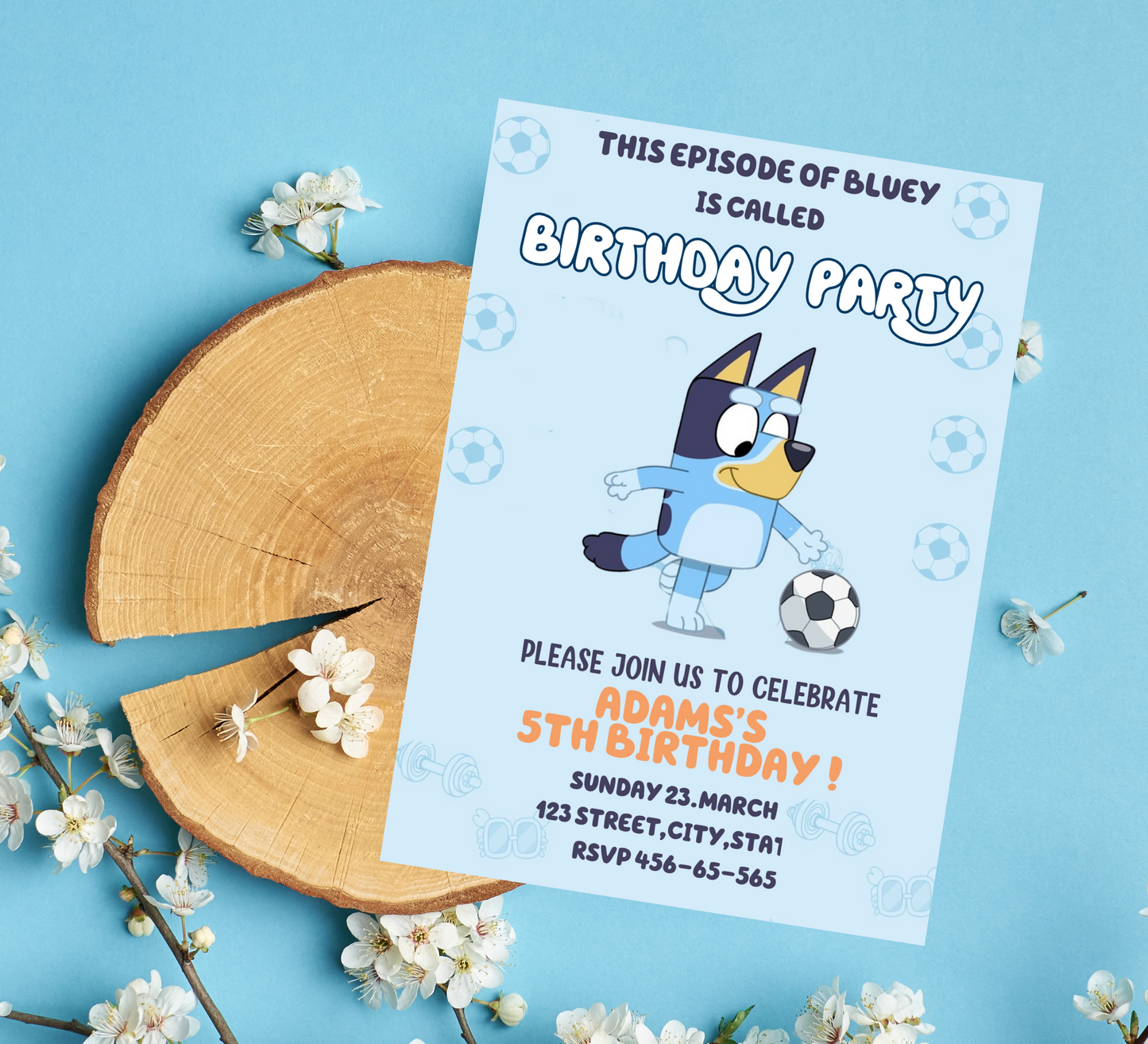 Bluey Football Birthday Invitation | Editable Canva Template | Boys Soccer Party Invite | Printable Kids Birthday Invitation