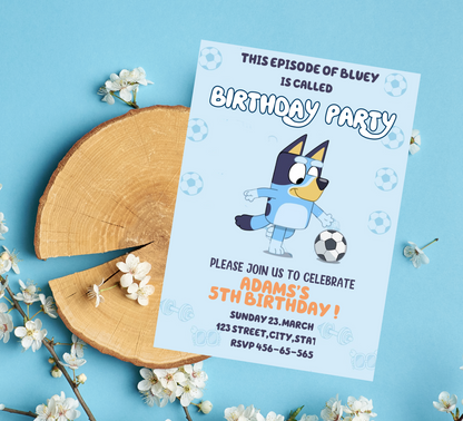 Bluey Football Birthday Invitation | Editable Canva Template | Boys Soccer Party Invite | Printable Kids Birthday Invitation
