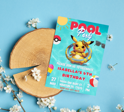 Pikachu Pokémon Pool Birthday Invitation | Summer Pool Party | Editable Digital Invite