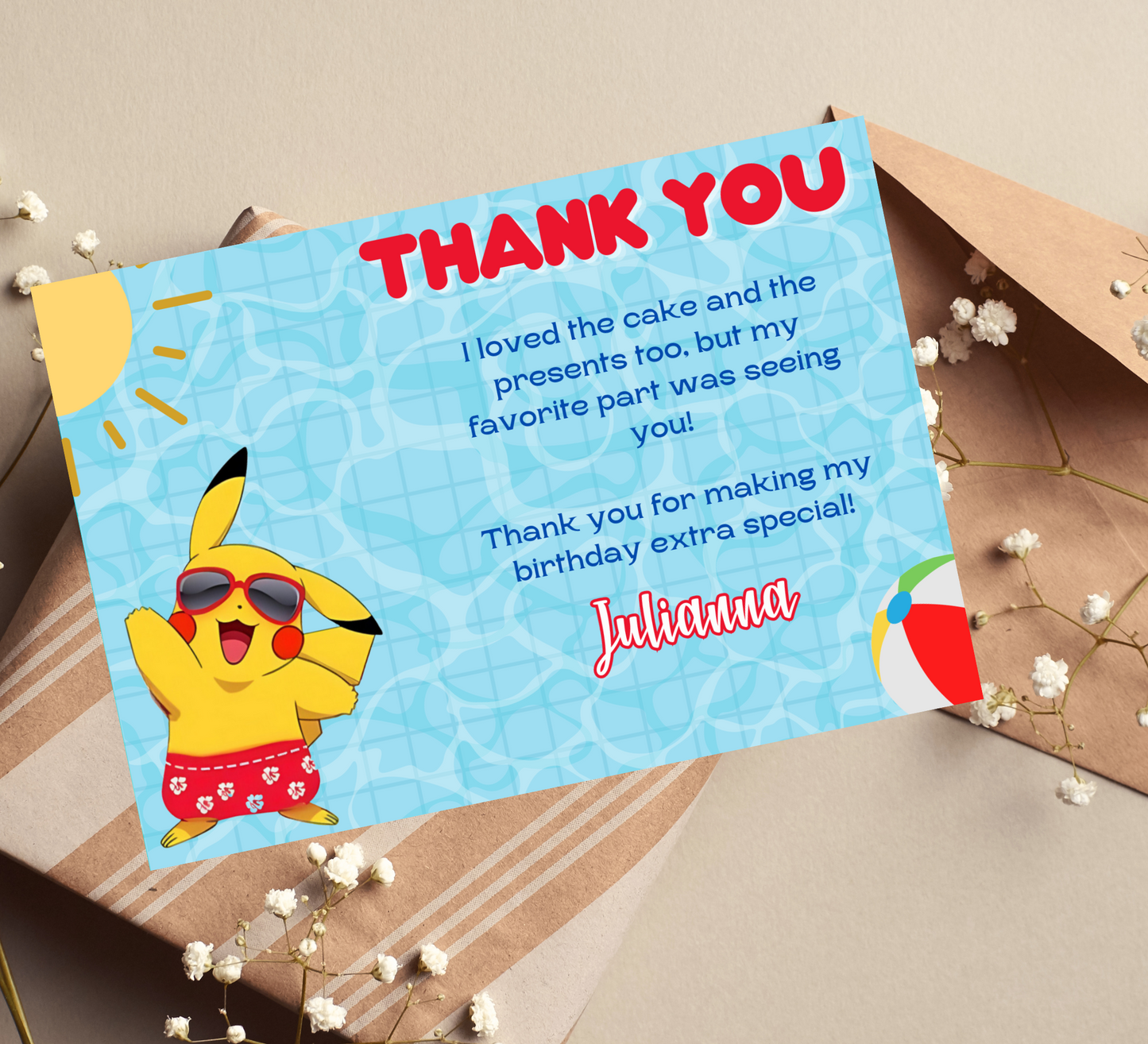 Pikachu Pokémon Red Pool Birthday Invitation | Summer Swim Party Invite | Editable Canva Template | Pokémon Kids Birthday Printable