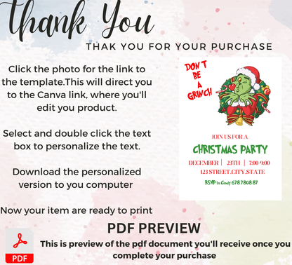 Grinchmas Christmas Party Invitation | Fun Holiday Celebration Invite | Editable Template