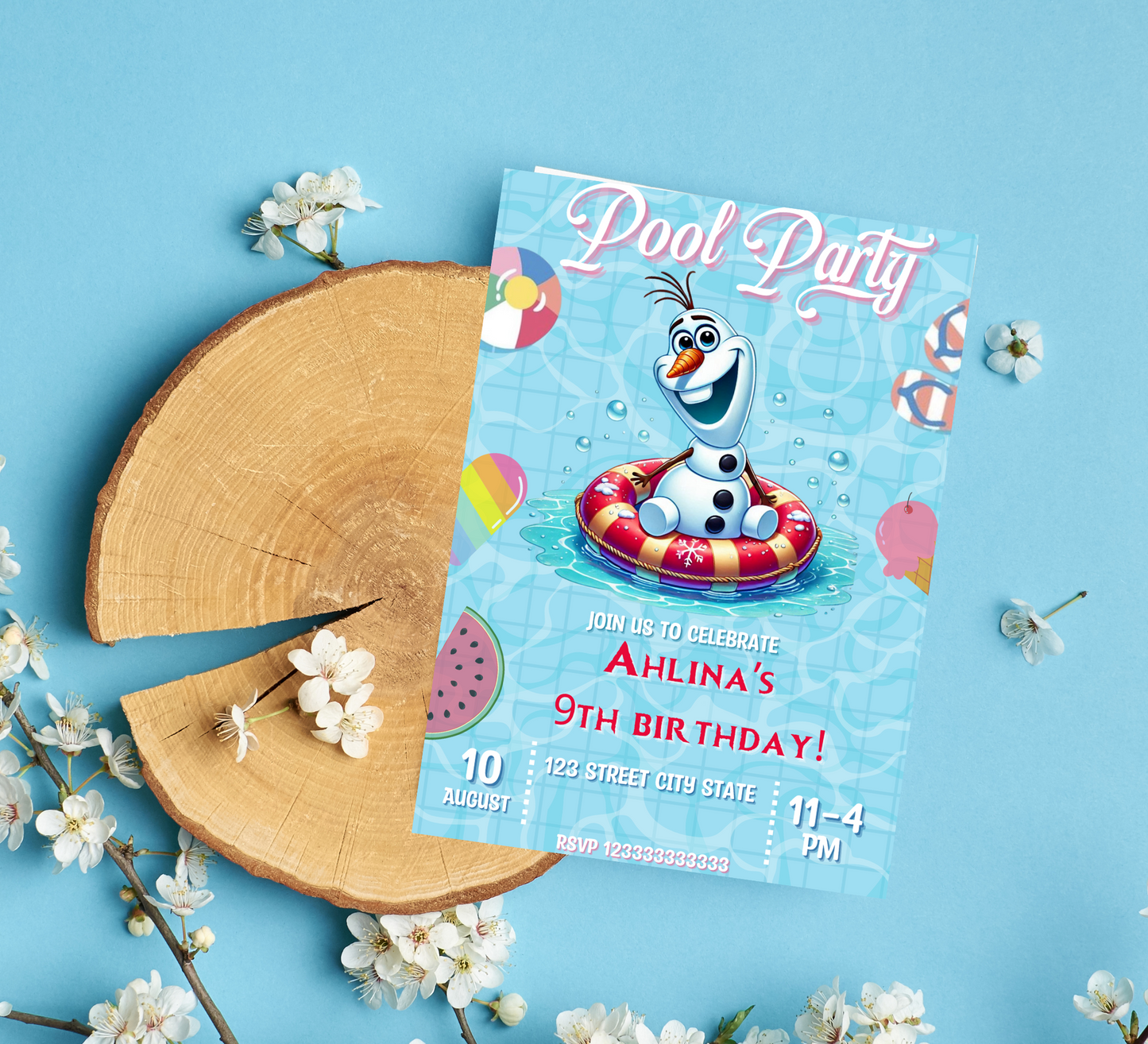 Olaf Frozen Pool Birthday Invitation | Editable Canva Template | Summer Swim Party Invite | Printable Kids Birthday Invitation