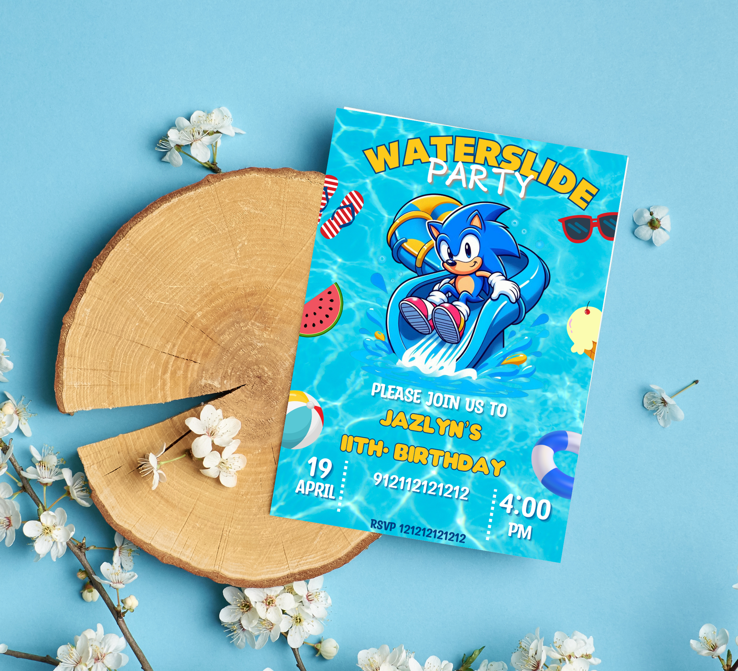 Sonic Waterslide Birthday Invitation | Pool Party Invite | Editable Canva Template | Gotta Splash Fast Summer Birthday | Sonic Speed Splash Printable