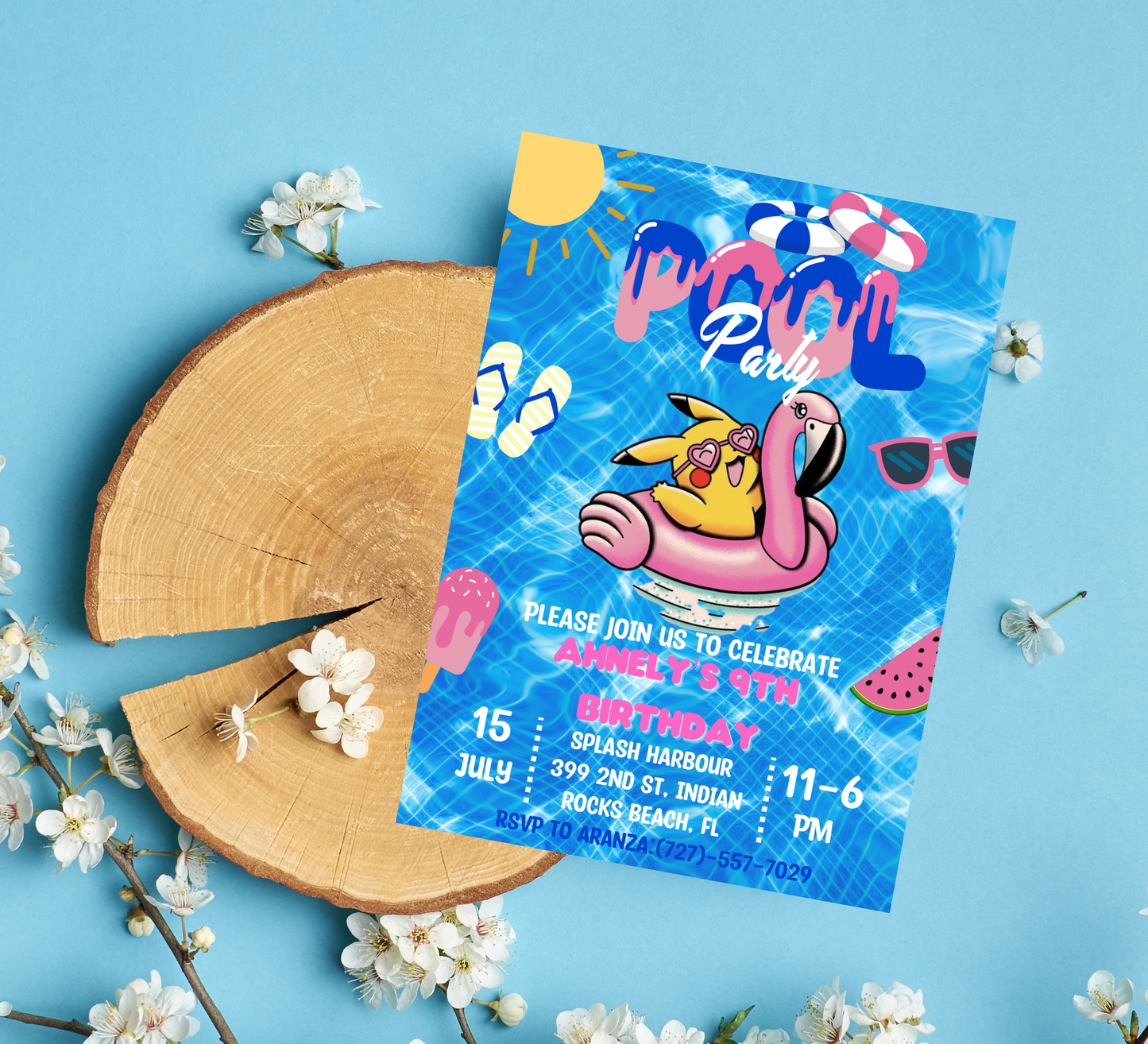 Pikachu Pokémon Pool Birthday Invitation | Summer Splash Party | Editable Digital Template