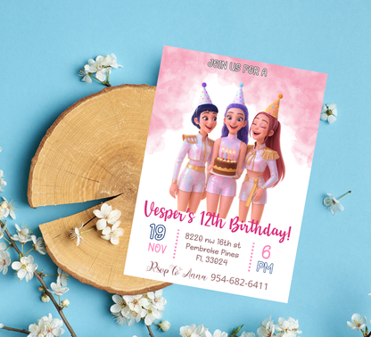 K-Pop Demon Hunters Birthday Invitation | Rumi Mira Zoye Anime Invite | Editable Canva Template | Kawaii Cyber Pop Party