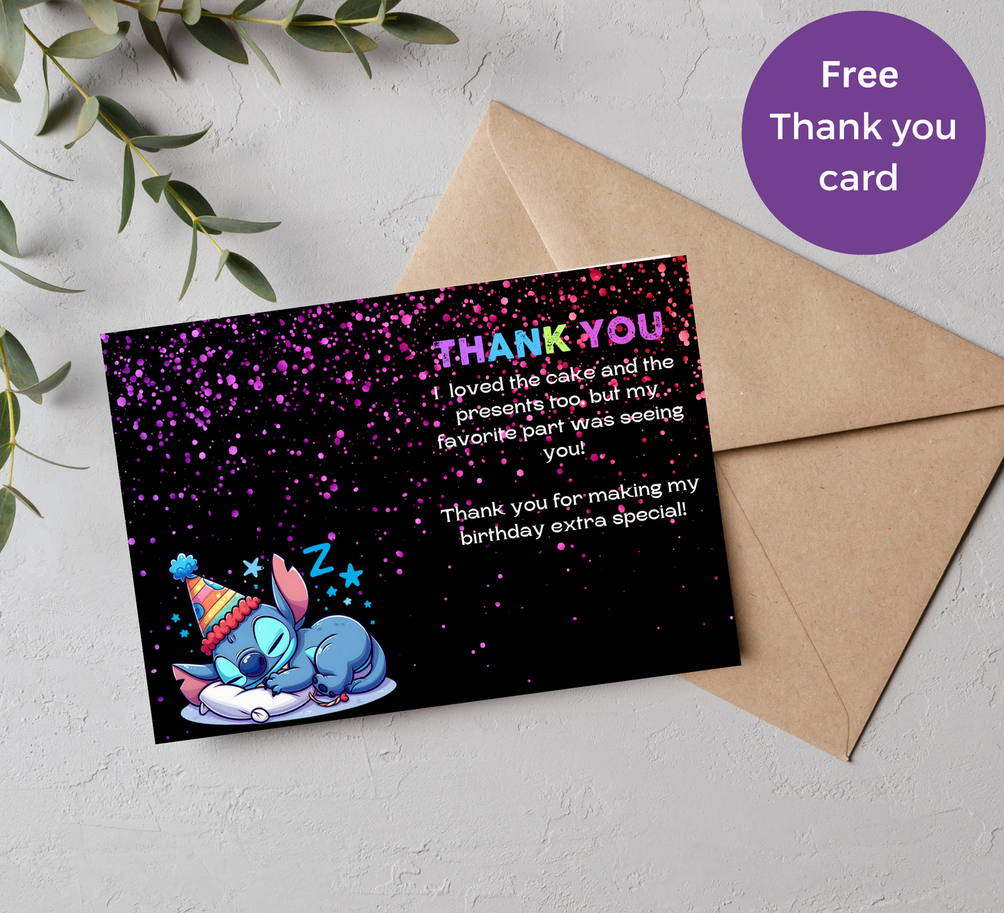 Stitch Neon Sleepover Birthday Invitation 🌙✨ | Glow Slumber Party Invite | Editable Canva Template