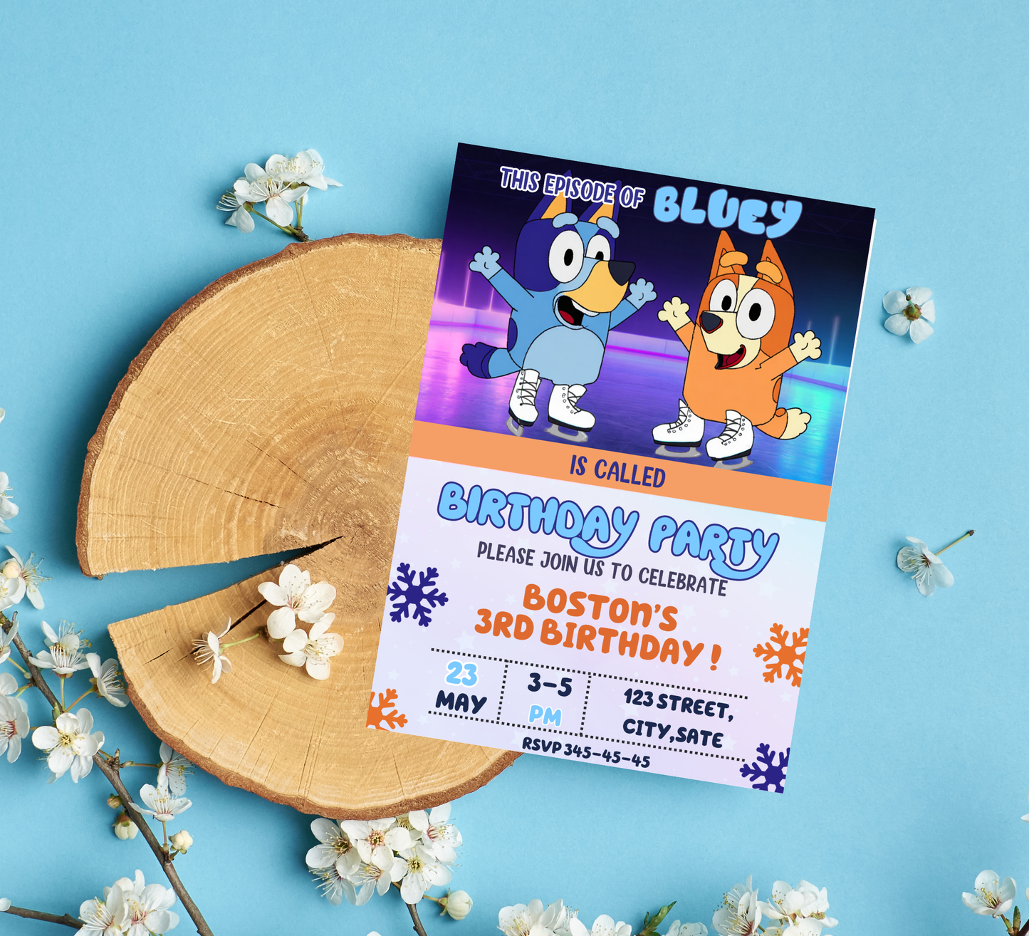 Bluey Ice Skating Winter Birthday Invitation | Editable Canva Template | Frozen Snow Birthday Party Invite | Printable Kids Winter Invitation