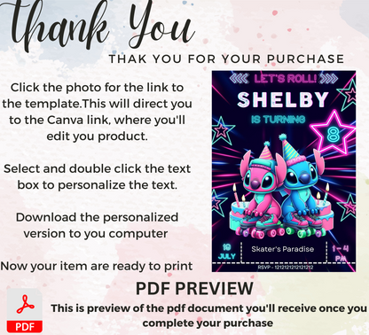 Stitch & Lilo Tropical Waterslide Birthday Invitation | Hawaiian Pool Party Invite | Editable Canva Template | Aloha Summer Birthday Printable