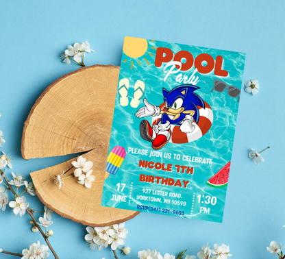 Sonic the Hedgehog & Shadow Pool Birthday Invitation | Summer Swim Party | Editable Canva Template