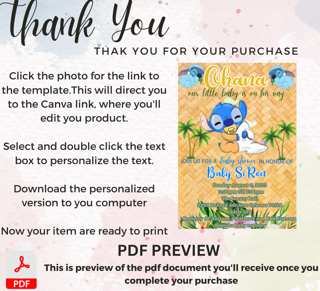 Stitch Tropical Baby Shower Invitation | Aloha Hawaii Baby Shower Invite | Editable Canva Template | Cute Stitch Baby Shower Printable