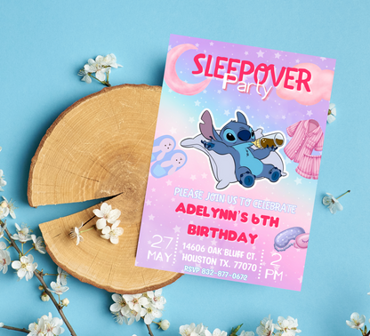 Stitch Sleepover Pajamas Party Birthday Invitation | Kawaii Slumber Party Invite | Editable Canva Template | Cute Printable Kids Birthday