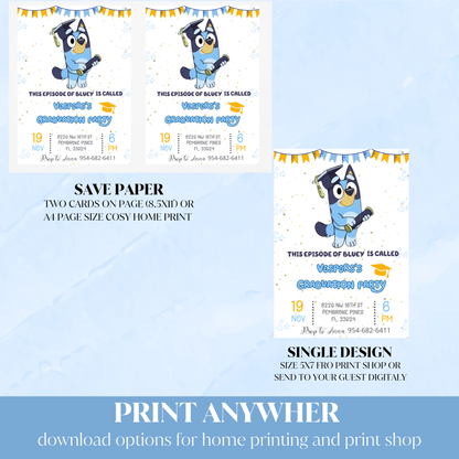 Bluey Graduation Invitation | Kindergarten & Preschool Celebration | Editable School Invite