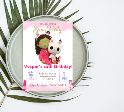 Gabby’s Dollhouse Spa Sleepover Invitation | Slumber Party Invite | Editable Canva Template | A-Meow-Zing Pampering Bash