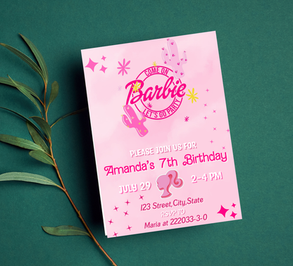 Barbie Pink Cowboy Birthday Invitation | Cowgirl Rodeo Party | Pink Western Invite | Editable Template
