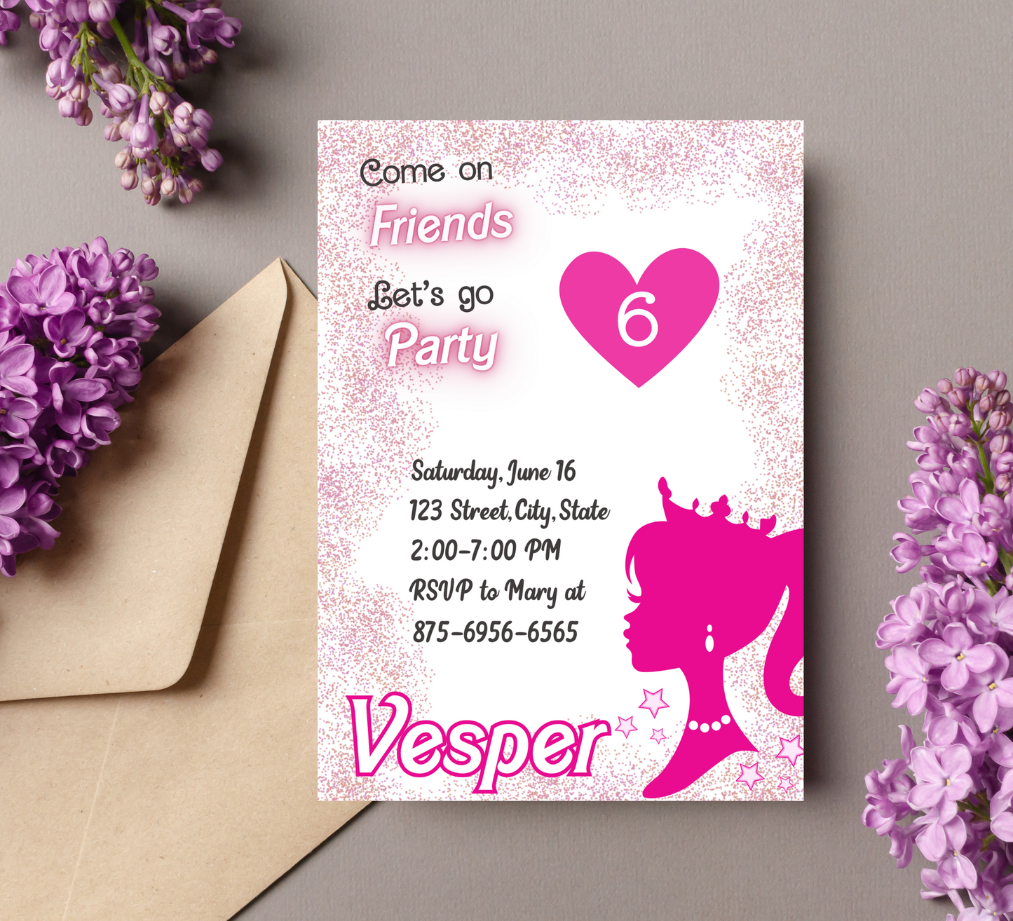 Barbie Pink Glitter Birthday Invitation | Glam Doll Party Invite | Editable Digital Template