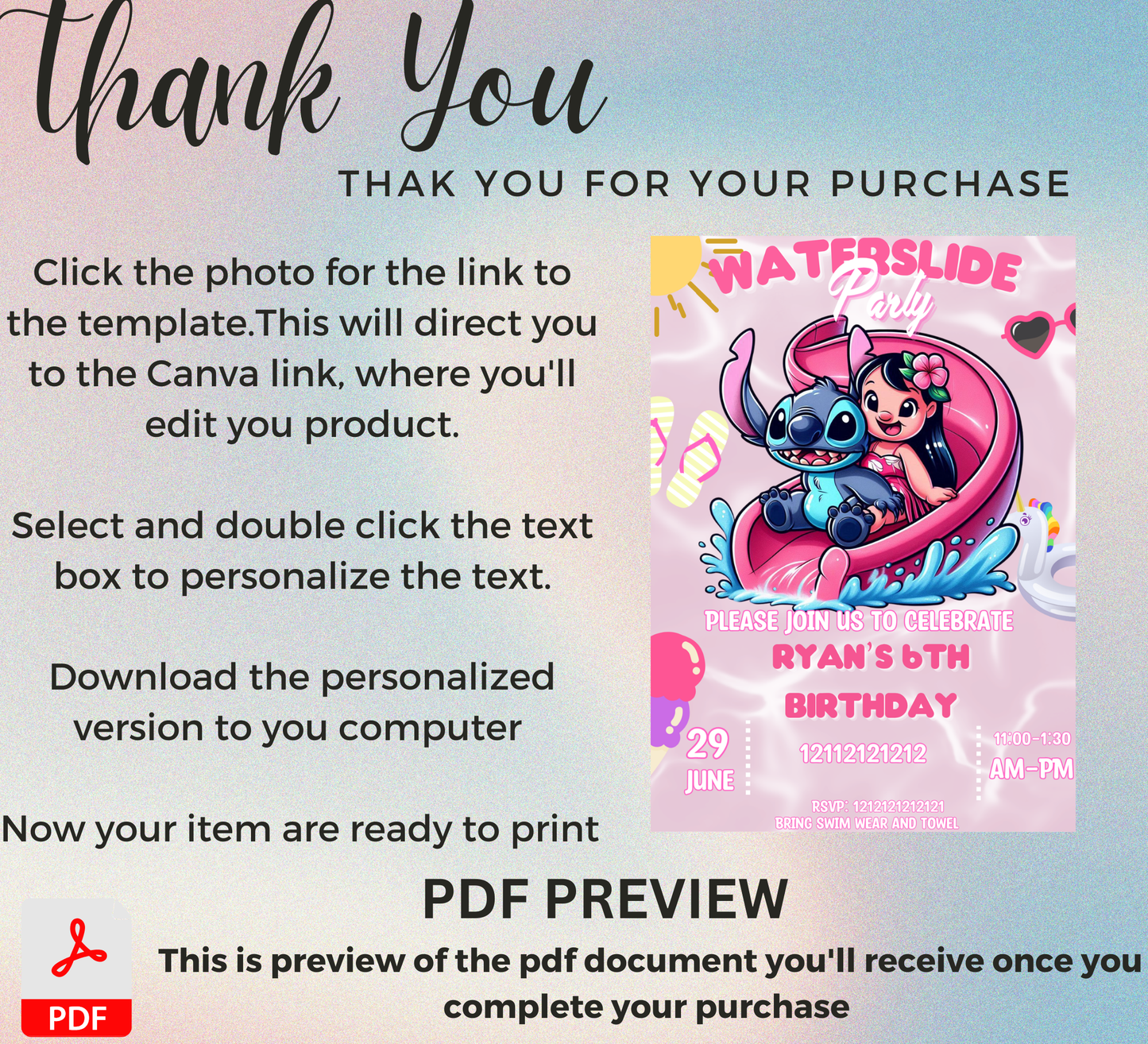 Stitch Pink Pool Birthday Invitation | Tropical Girl's Swim Party | Editable Canva Template | Pink Stitch Summer Bash | Hibiscus Floral Pool Invite