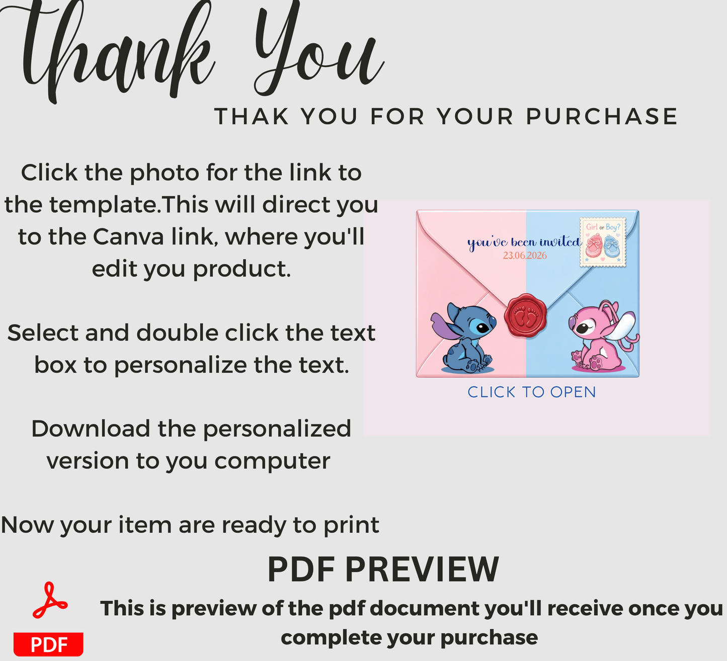 Stitch Gender Reveal Website Template with RSVP | Editable Canva
