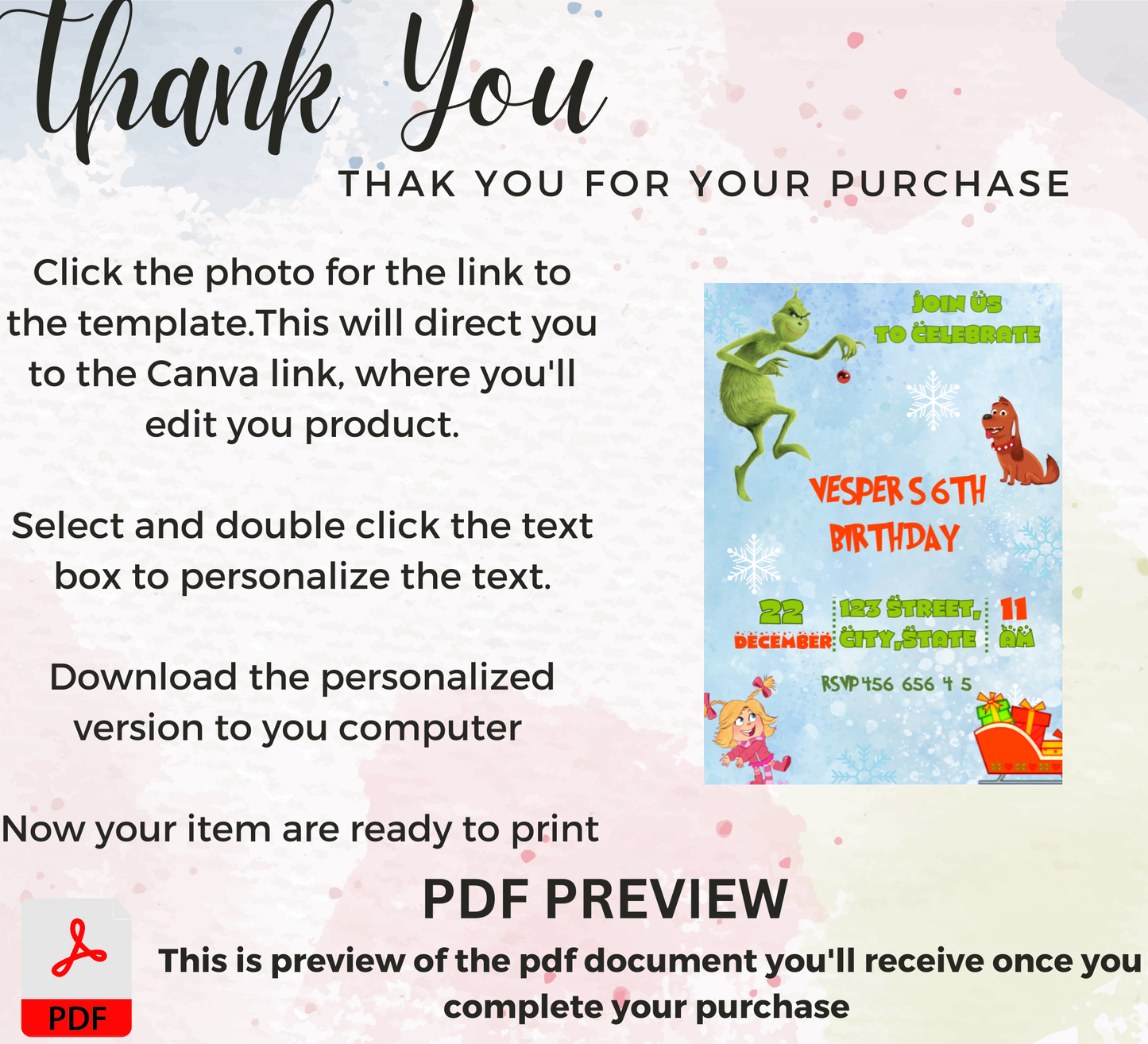 Grinch Grinchmas Birthday Invitation | Green Christmas Party Invite | Editable Holiday Template