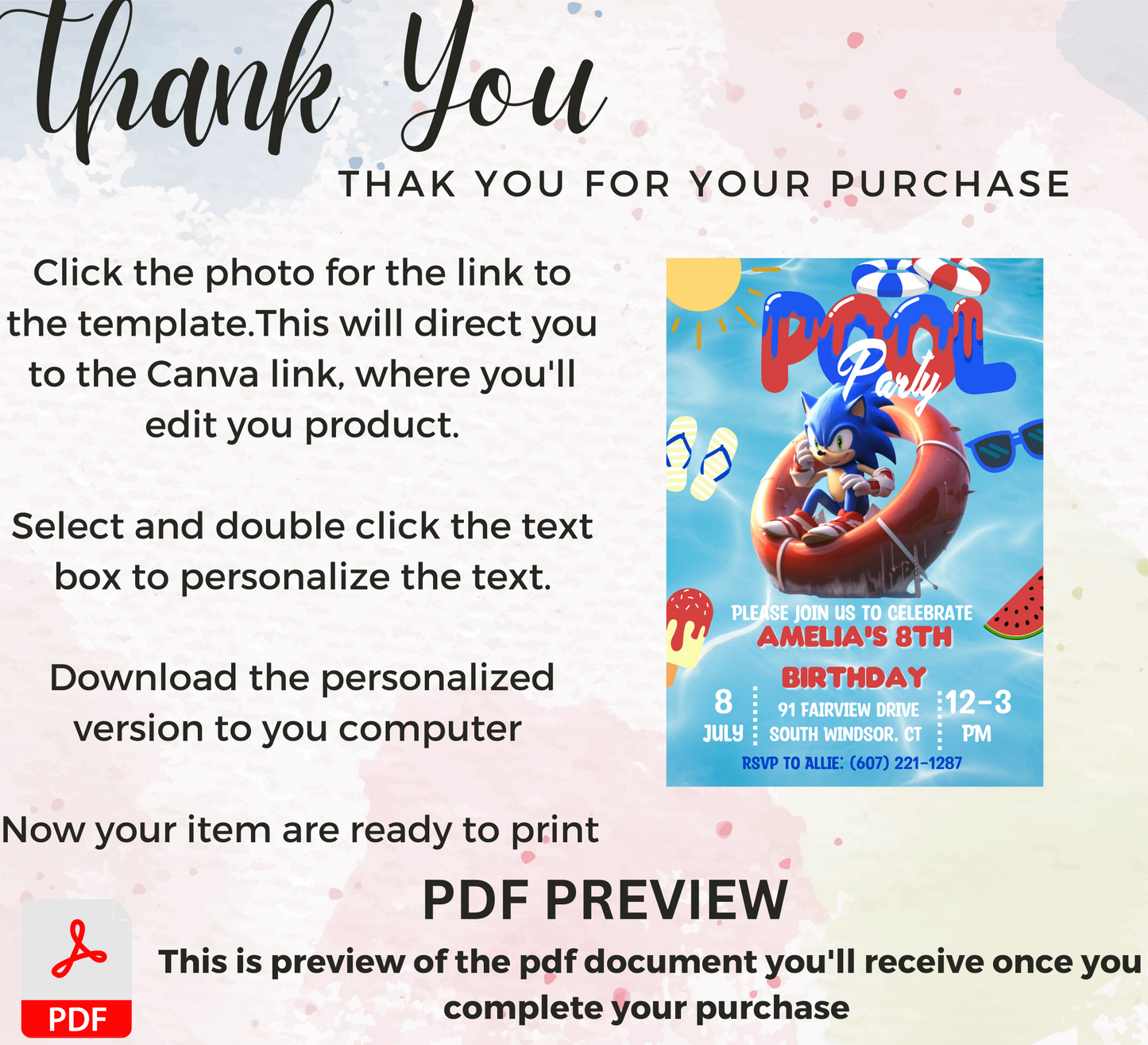 Sonic Pool Birthday Invitation | Summer Splash Party Invite | Editable Canva Template | Sonic Swim Birthday Invitation