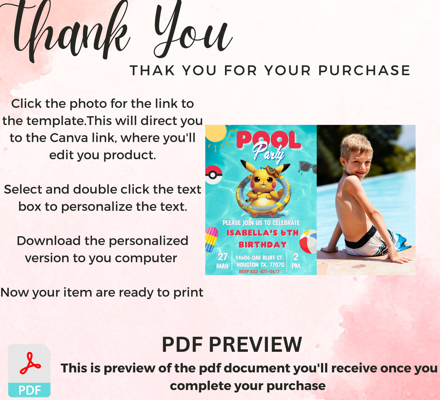 Pikachu Winter Birthday Invite | Pokémon Christmas Photo Canva Template ⚡️❄️📸
