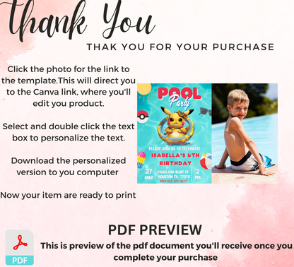 Pikachu Winter Birthday Invite | Pokémon Christmas Photo Canva Template ⚡️❄️📸