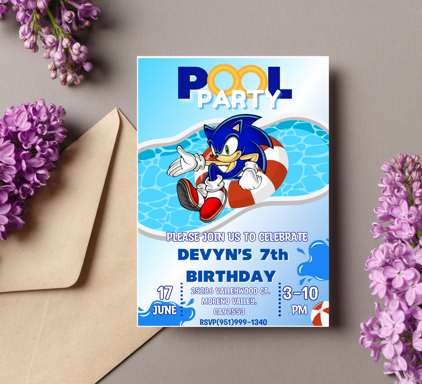 Sonic & Shadow Pool Birthday Invitation | Summer Splash Party | Editable Digital Template
