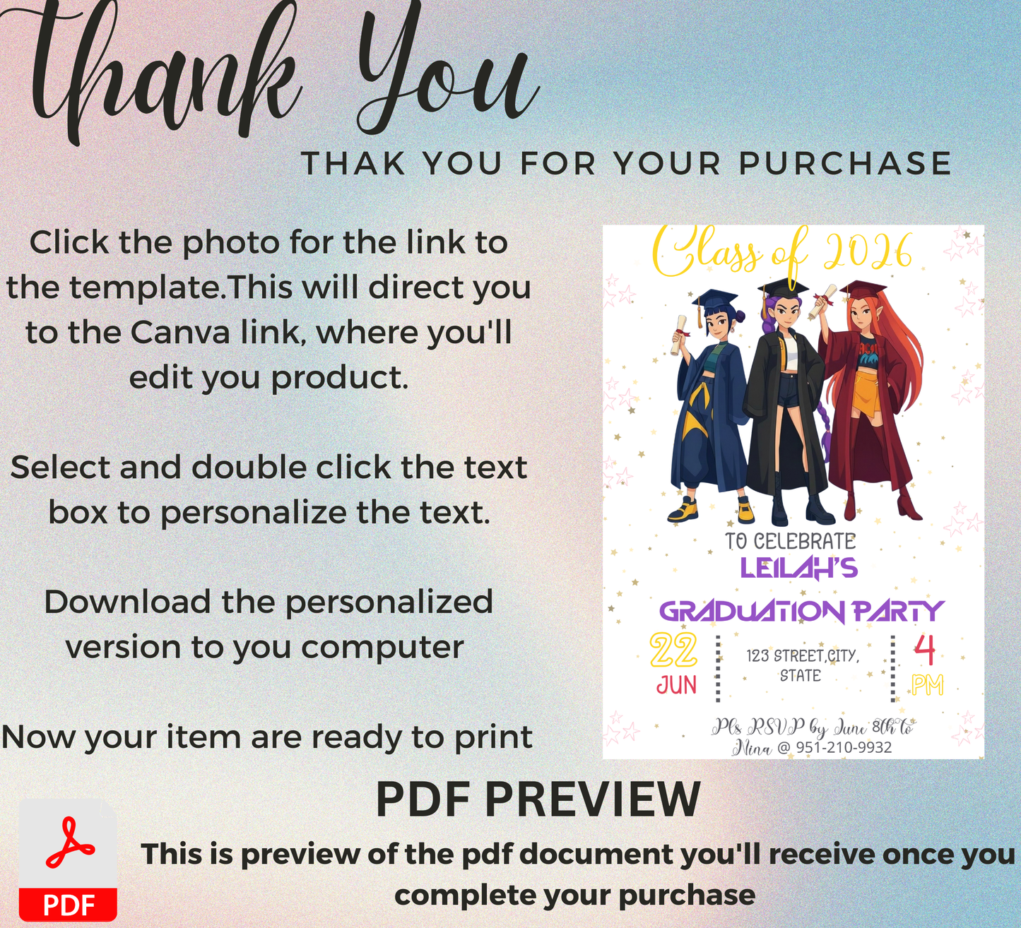 K-Pop Demon Hunters Graduation Invitation | School & Kindergarten Template