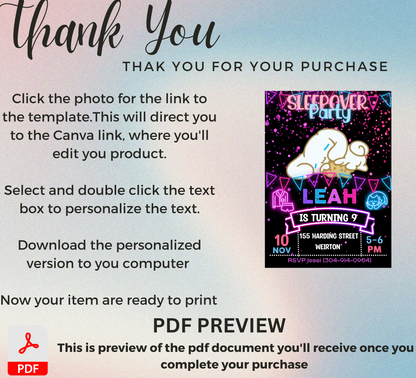 Cinnamoroll Neon Sleepover Invite | Cute Kawaii Glow In The Dark Birthday Canva Template ☁️⚡💖