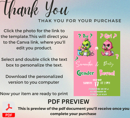Grinch Pink & Green Christmas Gender Reveal Invitation | Cute Holiday Reveal | Editable Template